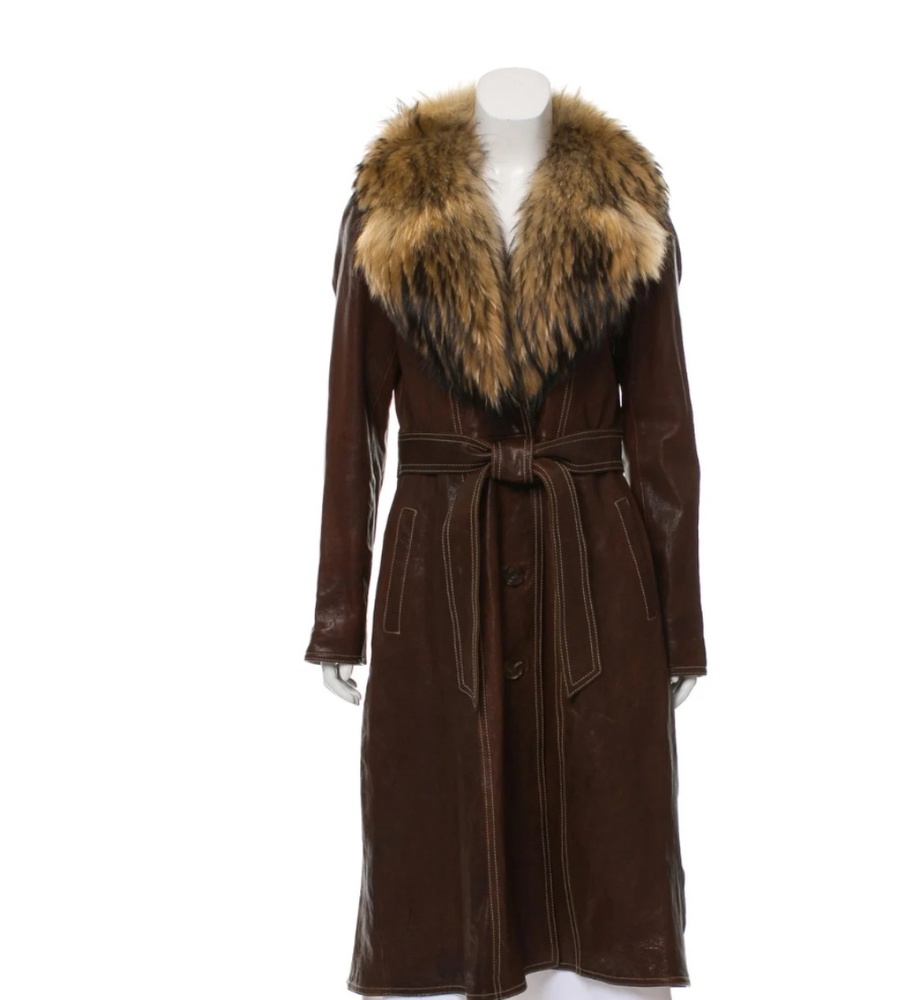 Authentic Andrew Marc Fur Trim Leather Coat